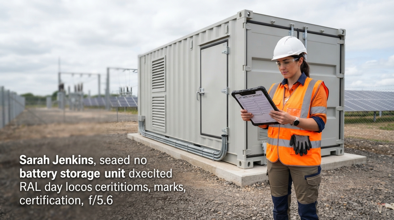 Engineer reviewing a 1MWh BESS specification checklist at the site